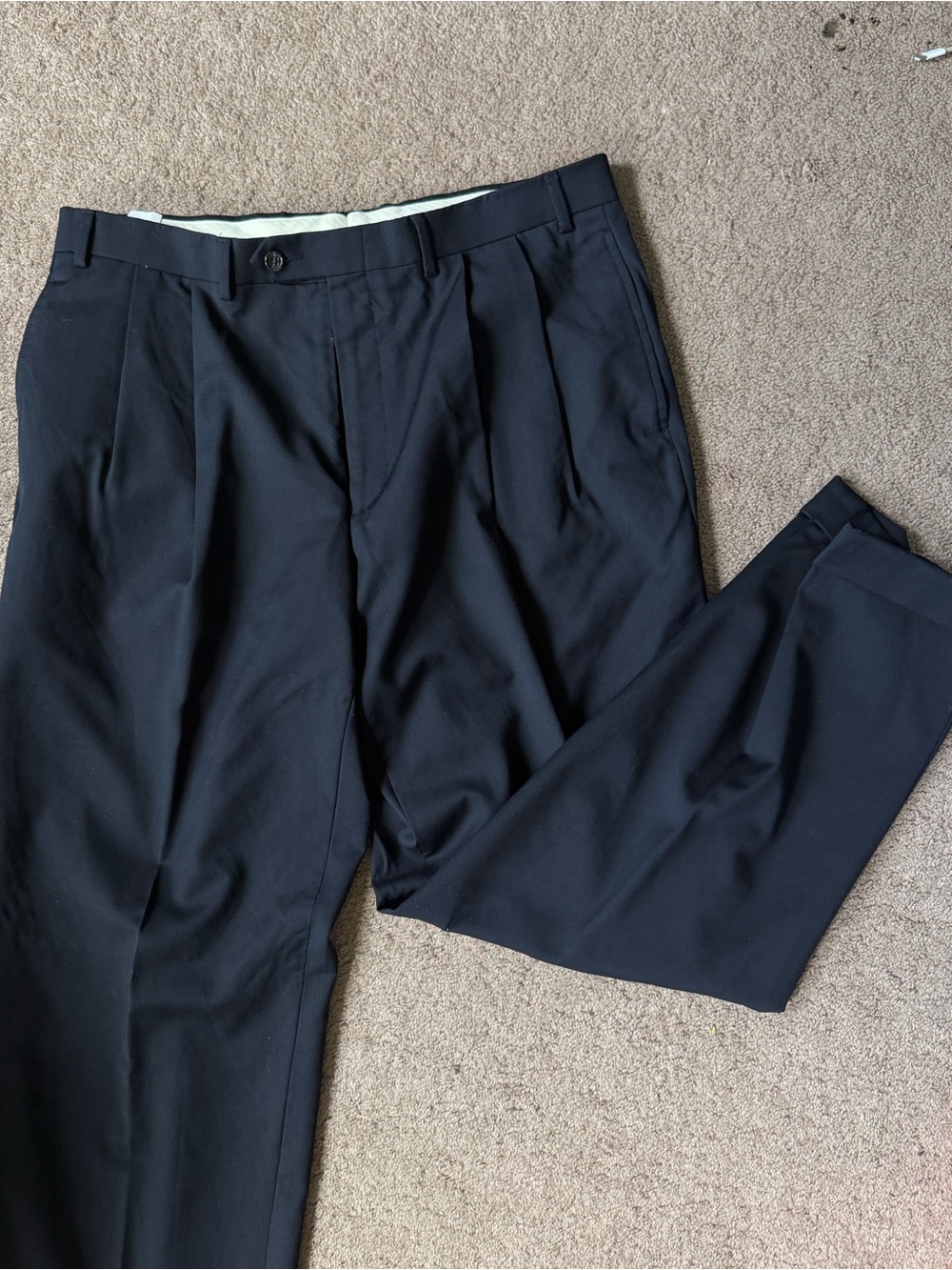 Chapβs Men's Navy Dress Pants - Classic Pleated Trousers